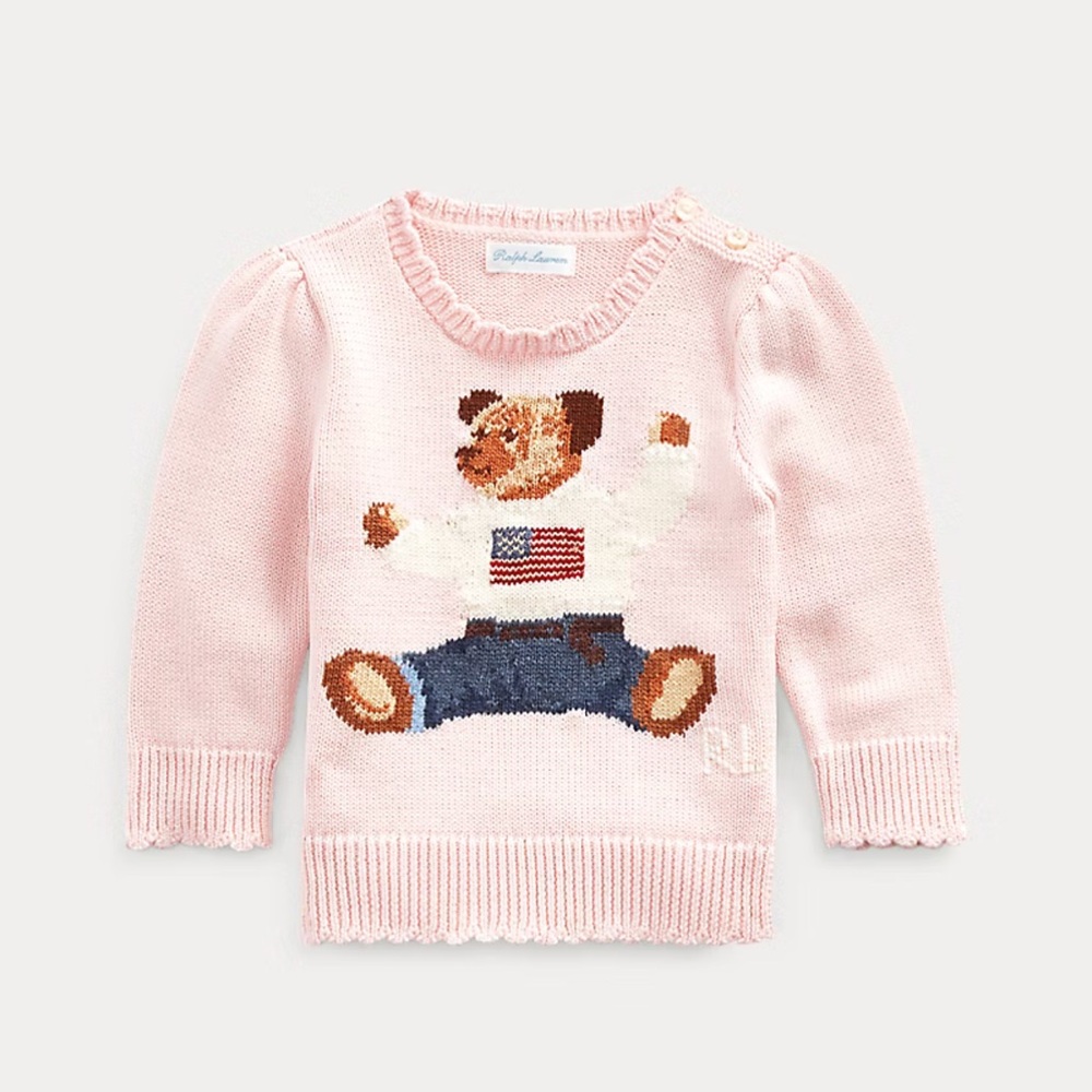 Ralph Lauren Polo Pink Baby Bear Cotton Sweater